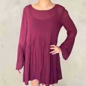 Lacausa burgundy long sleeve babydoll dress Size S tiered shift